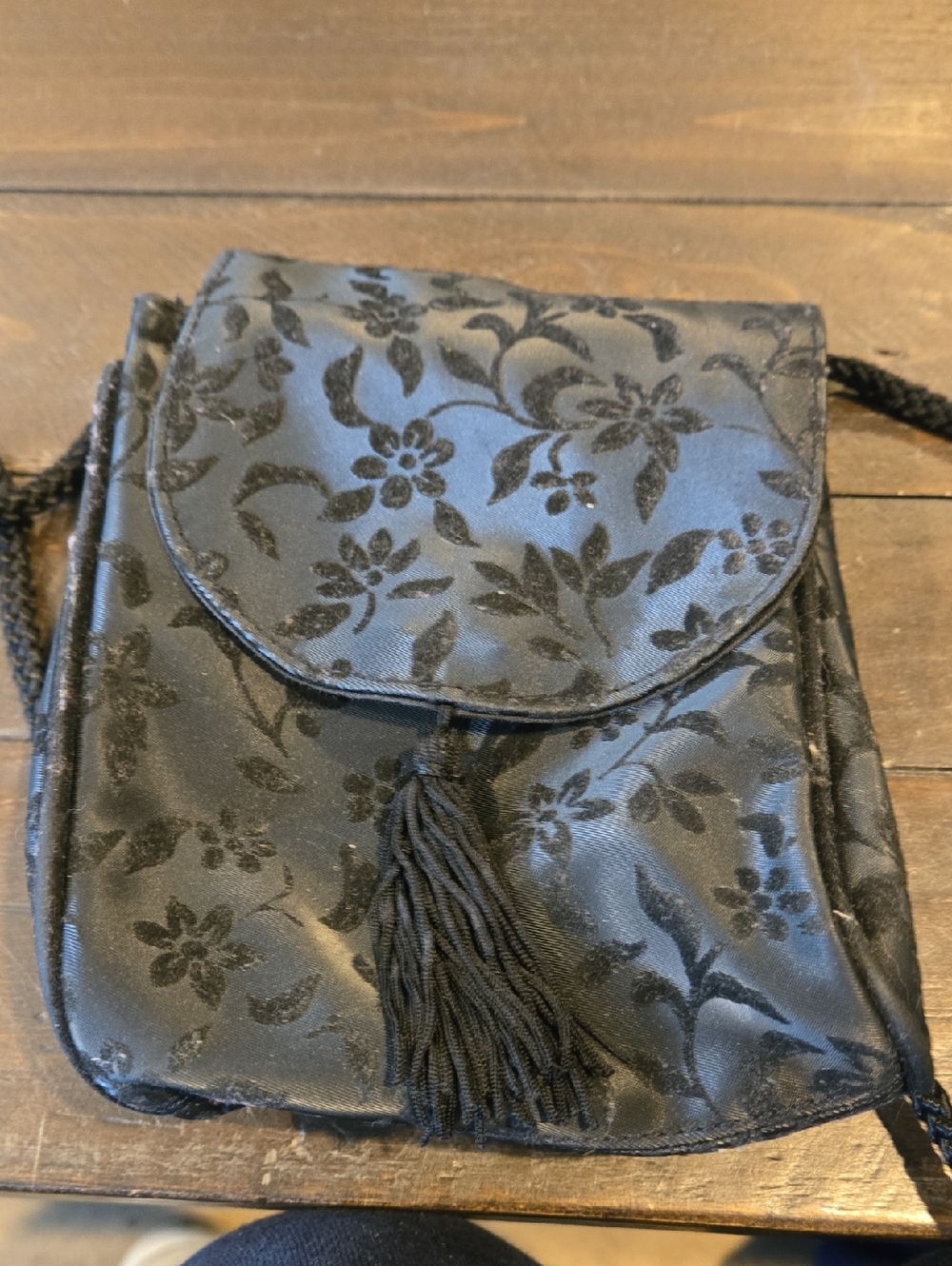 Black Floral Tassel Crossbody Bag - Women